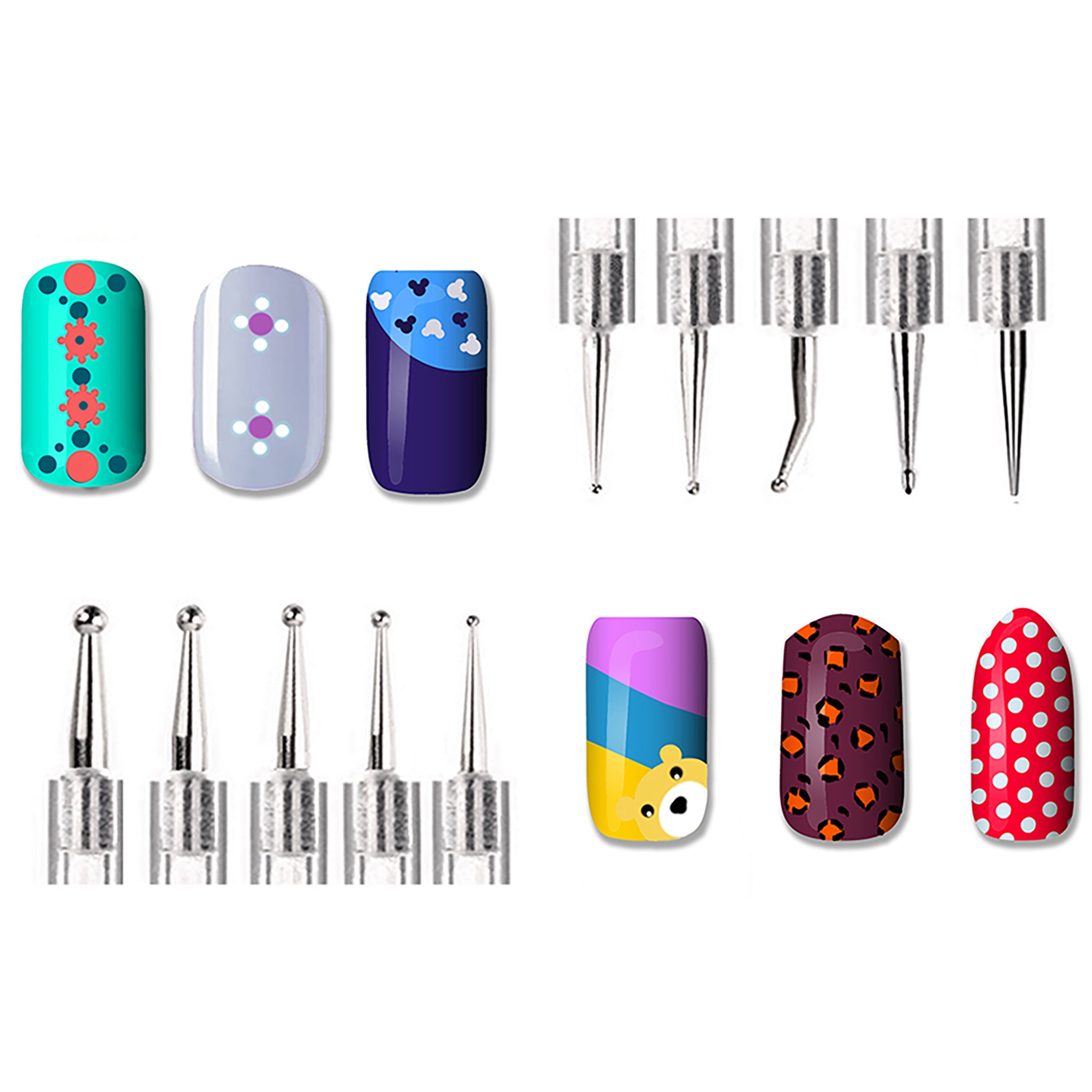  Jsdoin 5 pc 2 Way Dotting Pen Tool Nail Art Tip Dot Paint  Manicure kit : Beauty & Personal Care